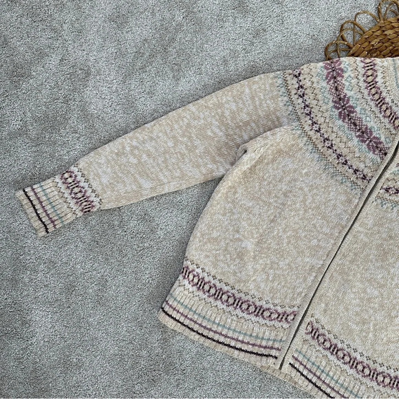Tiara International Vintage 2001 Retro Faire Isle Zipper Front Sweater Boho L - Picture 4 of 12
